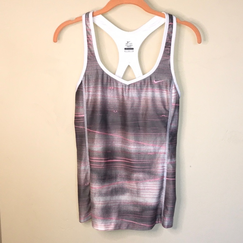 Nike Dri-Fit workout bra tank top white gray pink racer back W/ cutout Sz M